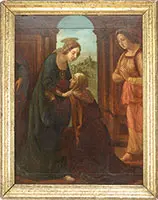 Mary and Elizabeth by Old Master, Oil on wood panel, sold Feb 2014