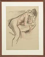 Moses Soyer, Resting Nude, Conte drawing