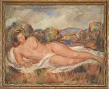 Leon Kroll, Reclining Nude in Landscape, Oil on board