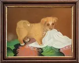 Unsigned, Dog with Lace Handkerchief, Pastel on paper