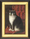 Unsigned, Portrait of a Black & White Cat, Oil on canvas