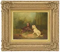 B Jones, Two Dogs and a Mouse Trap, Oil on canvas