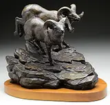 Clark Everice Bronson, Down Windswept Peaks, Bronze Mounted to a wood plinth