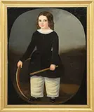Joseph Whiting Stock, Portrait of a Girl with a Rolling Hoop & Stick, Oil on canvas