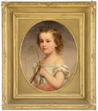 Unsigned, Portrait of Young Boy Holding Whip & Reins, Oil on canvas