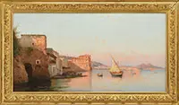 Allessandro Volpe, View of Naples Harbor, Oil on canvas