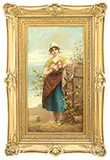 E. Rovello, Dutch Girl with Flowers, Oil on canvas