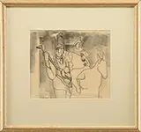 Jack Shadbolt, Figure with Guitar and Clown on Horse, Pencil on paper