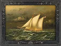Sloop in Stormy Weather by Unsigned, Oil on wood panel, sold Feb 2014