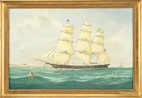 Frederick Tordoff, Portrait of an American Three-Mast Ship, Oil on canvas