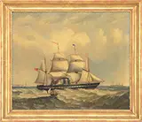 Unsigned, Sail Steamer in British Harbor, Oil on canvas