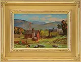 Bernard Cory, Red Barn with Mountain View, Oil on masonite