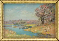 Louis Doyle Norton, Tidal Marsh Area with Boats & Buildings, Pastel