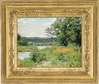 Harold C. Dunbar, Wild Flowers at Edge of Water, Oil on canvas