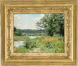 Harold C. Dunbar, Wild Flowers at Edge of Water, Oil on canvas