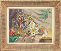 Thomas Mueller Dietrich, Still Life with Birdcage, Oil on canvas