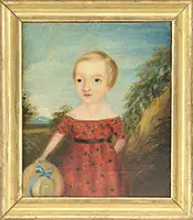 Unsigned, Folk Portrait of a Girl in Red, Oil on canvas