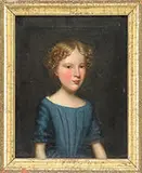 Unsigned, Half Portrait of a Young Girl in Blue, Oil on canvas