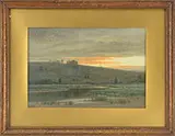 Henry Farrer, Sunset Over Hill & Water, Watercolor