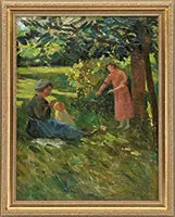 Joannès Chaleyé, Les Femmes Rentrant Ou Jardin, Oil on wood panel