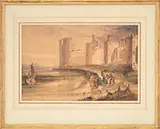 Anthony Van Dyke Copley Fielding, Fishing Alongside Castle, Watercolor