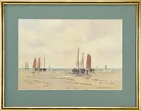 Beached Boats at Low Tide by Hiram Peabody Flagg, Watercolor, sold Feb 2014