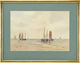 Hiram Peabody Flagg, Beached Boats at Low Tide, Watercolor