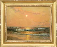 A.B. Johnson, Sunset Over Beach, Oil on canvas