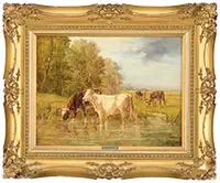 Cows in Field Side Water by Eugène Fromentin, Oil on canvas, sold Feb 2014