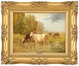 Eugène Fromentin, Cows in Field Side Water, Oil on canvas
