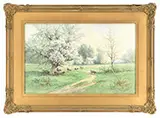 Carl Philipp Weber, Sheep in a Landscape, Watercolor