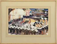 James William Smith Cox, Two Works: “Winter in the Fenway, Boston” & “Cabanas Italian Riviera, Watercolors