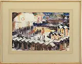 James William Smith Cox, Two Works: “Winter in the Fenway, Boston” & “Cabanas Italian Riviera, Watercolors