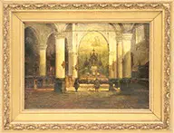 Unsigned, Cathedral Interior, Oil on chamfered oak panel
