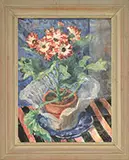 Waldo Peirce, Potted Plant of Red and White Flowers, Oil on canvas