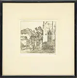 Alfred Heber Hutty, Corner of Huguenot Church, Charleston, Etching on paper