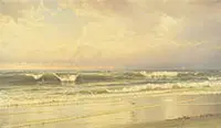 William Trost Richards, Thunderheads Over Beach with Breaking Waves, Oil on canvas