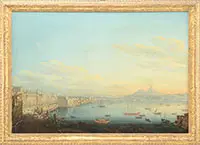 Unsigned, Naples Harbor with Vesuvius in the Background, Oil on canvas