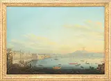 Unsigned, Naples Harbor with Vesuvius in the Background, Oil on canvas