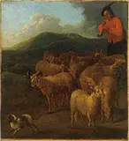 Shepherd with His Flock by David Teniers the Younger, Oil on canvas, sold Aug 2013