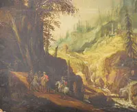 Old Master, Men on Horseback Near Falls, Oil on wood panel