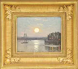 John Joseph Enneking, Moonlight Over the Fort, Gloucester, Oil on academy board