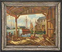 John Cuthbert Hare, Repair Shop Interior, Gloucester, Oil on canvas