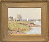 Aldro Thompson Hibbard, Coastal Shoreline View with Boats and Buildings