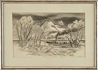 Ernest Fiene, Riverboat, Pencil on paper
