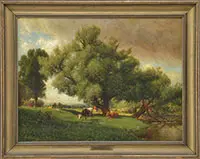 Landscape with Grazing Cows by William Howard Hart, Oil on canvas laid on Masonite, sold Aug 2013