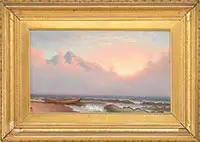George W. Waters, Boat on Beach with Sunrise, Oil on canvas