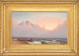George W. Waters, Boat on Beach with Sunrise, Oil on canvas