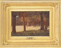 Edward Mitchell Bannister, Figure Reading in a Clearing, Oil on canvas