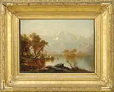 Charles Henry Gifford, Tranquil Lake with Snow-Topped Mountain Peaks, Oil on canvas